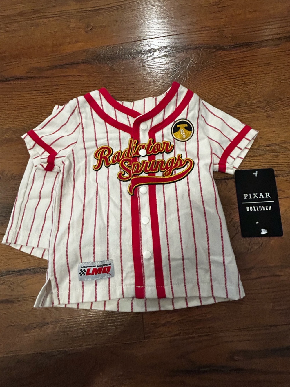 NWT Disney Pixar Cars BoxLunch 9 Month White Red Stripe Outfit Baseball Jersey